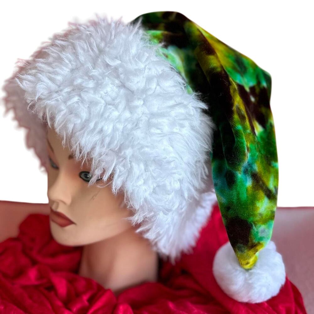 Santa Hat Handcrafted Tie-Dye Brown Green Hippie Christmas Holiday Brand New NWT